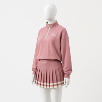 Ensemble de yoga pour femme : jupe plissée taille haute, haut court à manches longues et col montant, tenue de sport sans couture, extensible et à séchage rapide