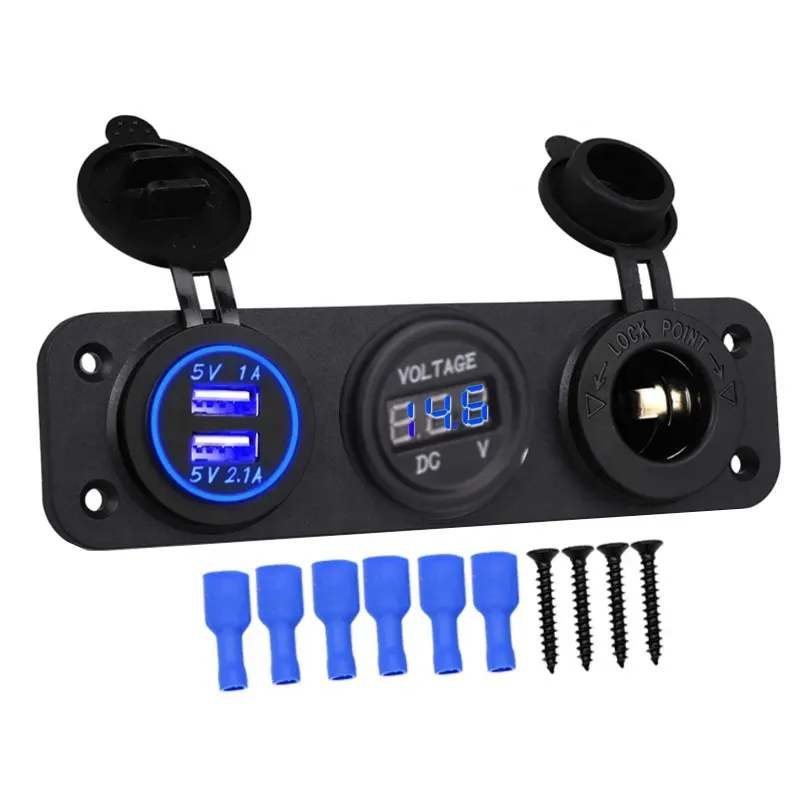 3 In 1 Lader Stopcontact Paneel 12V Dual Usb Auto Stopcontact Digitale Voltmeter Sigarettenaansteker Splitter Adapter Voor Auto