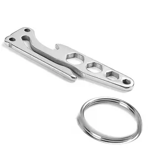 Multi-function Outdoor Pocket Tool Pry Bar Hex Key Wrench Stainless Steel EDC Bottle Opener Keychain Gadget