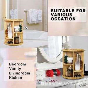 Wooden rotating <b>desktop</b> solid wood round storage rack, multi-layer perfume, lipstick and skin care product rack - Product Image 4