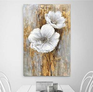 Fiori bianchi dipinti a mano pittura murale Bouquet gigli <span class=keywords><strong>girasoli</strong></span> selvatici pittura a olio <span class=keywords><strong>con</strong></span> foglia d'oro decorazione soggiorno - Product Image 1