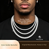 Collier tennis en moissanite couleur D VVS1 pour hommes et femmes, en argent sterling S925, chaîne à maillons sertie de diamants, testée au diamant, certifiée GRA