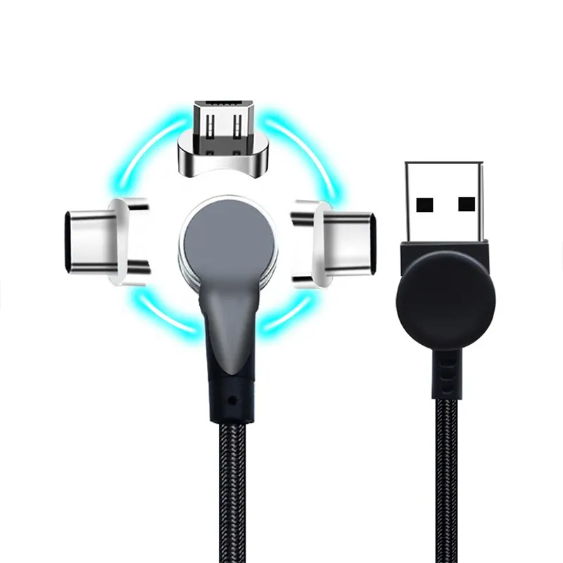 180 Degree 3A Fast Charging Mobile Phone Data Cables Type C Micro B USB Magnetico 3 In 1 Magnetic Charging Cable