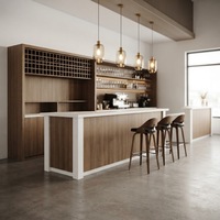 Set Meja Bar Besar dari Material Batu Kayu Solid Surface Akrilik Tahan Lama dengan Kabinet Belakang untuk Restoran