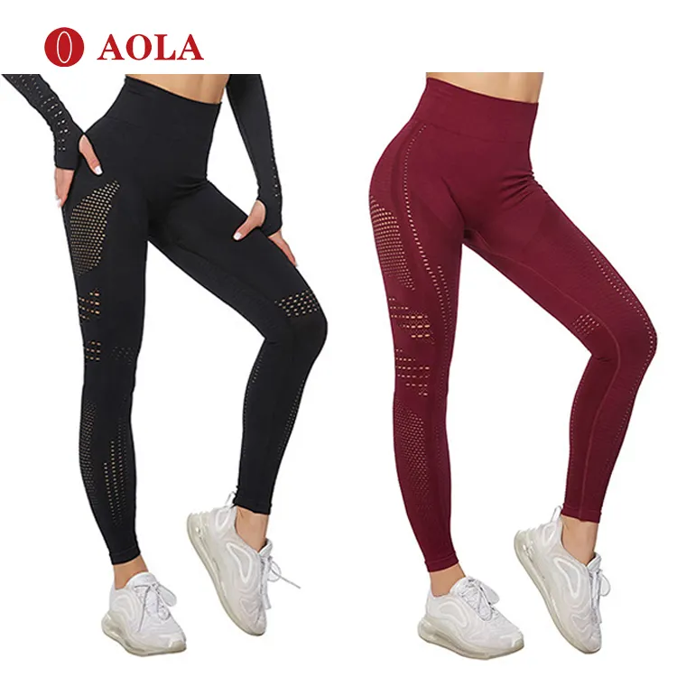 AOLA бесшовные Высокое качество Йога нет просвечивания нейлон спандекс брюки для бега женские сетчатые спортивные Леггинсы