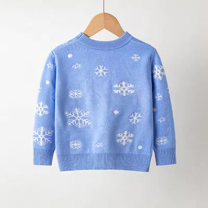 Suéter Casual con Cuello en V para Niños, Diseño Jacquard de Algodón Cálido con Estampado de Santa Claus y Flores para Primavera y Festividades - Product Image 4