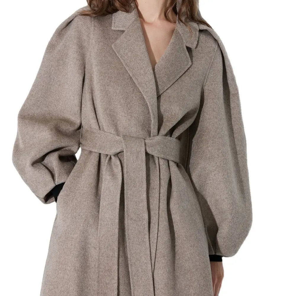 Moda 100% yün kumaş kaşmir yün ceket ince uzun kadın ceket