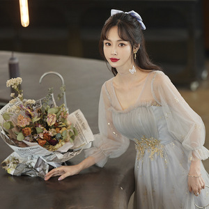 Grey Bridesmaid Dress For Women Long A-Line Sweetheart Neckline Elegant Evening Gown Plus Size Banquet Wear - Product Image 2
