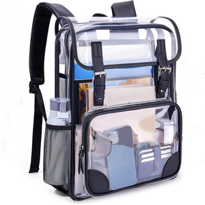Clear Backpack Heavy Duty Thick PVC <strong>Transparent</strong> Backpack with Leather Trim Large Capacity See Through Backpack
