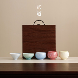 Crystalline Glazed Five Elements Cup Set Ceramic Tea Master Cups <b>Gift</b> <b>Box</b> Chinese Style National Trend Luxury Souvenir - Product Image 4