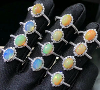 Nature Opale Bijoux Opale Multicolore Gemme 925 Bague En Argent Sterling Haute Qualité Vintage Oeuf Femmes Ovale Coupe Feu Rose Bleu