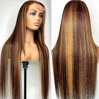 Perruque Lace Front MQS WIGS en Cheveux Humains, Ondulée, Couleur Ombrée Balayage avec Mèches Blondes, Racine Ombrée et Baby Hair