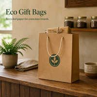 Sacs cadeaux pour petites entreprises, personnalisés, en papier kraft recyclé, avec poignées en corde de coton, logo, écologiques, pour les marques de café bio