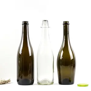 Bouteille en verre de vin étincelant vide de 750ml, bouteille de champagne en verre <span class=keywords><strong>vert</strong></span> clair avec bouchon en fil - Product Image 1