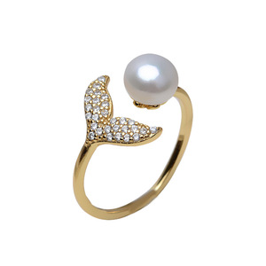 Anillo Abierto de Plata S925 con Diseño de Sirena y Cola de Pez, para Perlas de 6-9 mm, Soporte Vacío para Gemas, Producto Semiterminado 3153 - Product Image 5