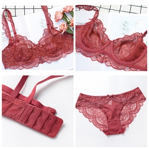 Conjunto de sujetador y bragas transparentes ultrafinos de encaje Sexy, conjunto de ropa interior de talla grande, lencería para mujer, sujetadores a B C D E Cup 95C 95D - Product Image 6