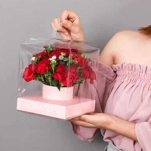 Dapat didaur ulang kertas kraft transparan persegi panjang bening kotak kue bunga transparan warna-warni kertas bunga membawa pegangan kotak kue - Product Image 5