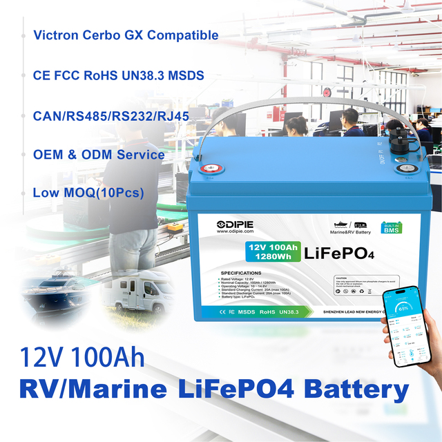 IP67 Waterproof 12V 100Ah LiFePO4 Battery with Bluetooth BMS Lightweight Deep Cycle for RV Marine Off Grid Solar