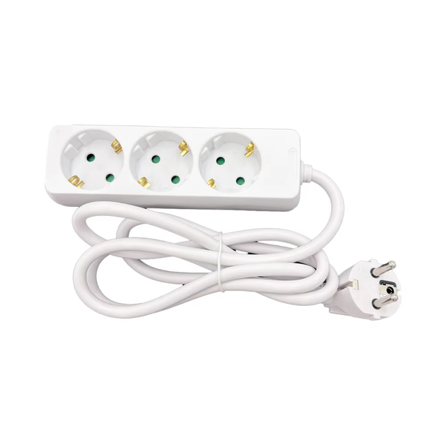 Hot Selling CE ROHS Compliant Plastic ABS Electric Plug with Socket 3 Way European Standard 250V 16A Rated EU 3 Outlets 1.5m