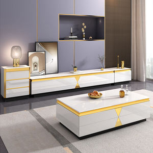 Set di Mobili Moderni e Durevoli per Soggiorno di Lusso con Tavolino <span class=keywords><strong>in</strong></span> Vetro e Mobile TV con Struttura <span class=keywords><strong>in</strong></span> Metallo - Product Image 2
