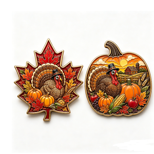 Épinglette en métal en forme de dinde de Thanksgiving, plaquée or, forme irrégulière, émail dur, souvenir de collection - Product Image 1