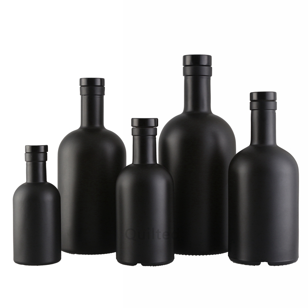 Botol Kaca Anggur Buram Hitam Matte, 200Ml 375Ml 500Ml 700Ml 750Ml 1000Ml Kosong Semangat Vodka Botol untuk Minuman Keras dengan Gabus