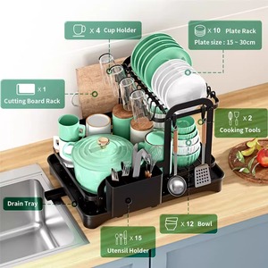Escurridor de Platos con Bandeja Cuadrada Tamaño L, Escurridor de Cocina de Secado Rápido, Soporte Multifuncional para Platos y Palillos - Product Image 2