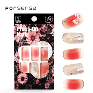 Luxe fait à la main 3d presse sur les <span class=keywords><strong>ongles</strong></span> Style coréen Gel doux carré faux <span class=keywords><strong>ongles</strong></span> fournitures <span class=keywords><strong>clair</strong></span> Blush rose <span class=keywords><strong>ongles</strong></span> avec breloque arc paillettes - Product Image 1