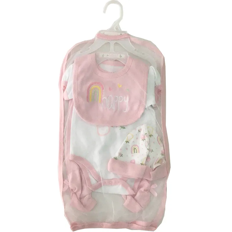 En gros nouveau-né bébés tissu infantile barboteuse combinaison cadeau vêtements ensemble nouveau-né 100% coton 5 pièces ensemble