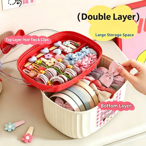 Étui de rangement portable à grande capacité avec compartiments pour pinces à cheveux, élastiques, bandeaux et bijoux pour filles - Product Image 2