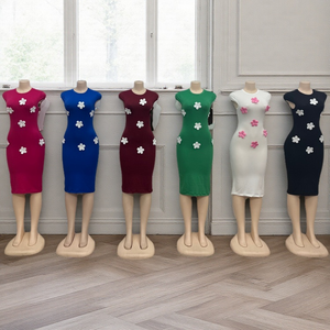 夏のファッションエレガントな女性フランスのロマンチックなパーティーカジュアル3Dデカールノースリーブスリムフィットドレス - Product Image 2