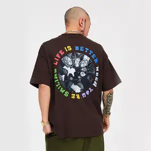열 전달 스티커 염료 승화 드롭 숄더 맞춤형 로고 플러스 사이즈 남성용 티셔츠 퍼프 프린트 티셔츠