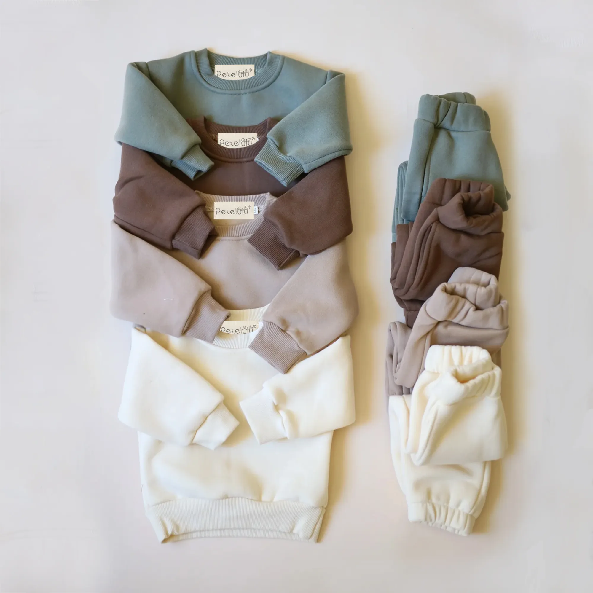 PETELULU orgânico Bebê Roupas Moletom Conjuntos Outono Plain crianças roupas set Unisex Soft Kids Jogger Outfits Sets