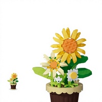 Set Blok Bangunan Bunga Matahari Model Bunga dalam Pot 214PCS Mainan Perakitan Plastik Dekorasi Meja Hadiah
