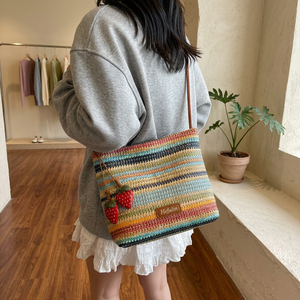 Nuevo Bolso Bandolera de Paja Tejida a la Moda para Mujer - Estilo Vintage con Cierre de Cremallera y Correa Única para Uso Diario en Primavera, Otoño, Verano e Invierno - Product Image 3