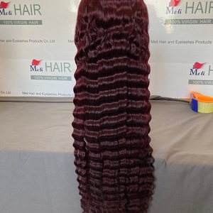 Pelucas Populares con Cierre 99J en Color Rojo, Pelucas de Encaje Transparente 99J con Ondas Profundas, Pelucas con Cierre 5x5 de Cabello Teñido - Product Image 3