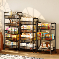 Chariot de rangement multi-niveaux en acier inoxydable avec paniers amovibles pour cuisine et snacks, 4 roues