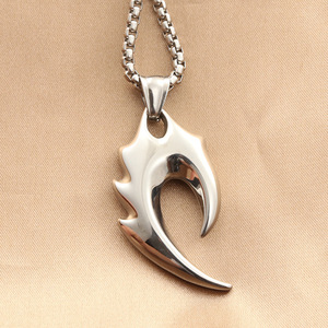 Collier pendentif flamme en acier inoxydable, design pointe, style rétro punk, bijoux pour homme 280348 - Product Image 2