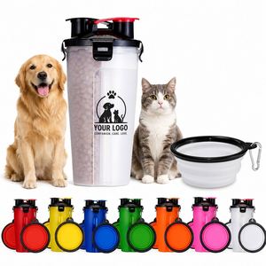Conteneur de stockage d'aliments pour animaux de compagnie en plastique blanc avec logo personnalisé, distributeur de nourriture pour chien portable, bol pliable, utilisation promotionnelle en extérieur - Product Image 1