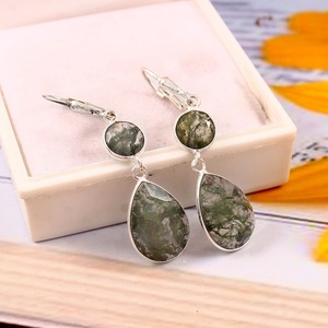 Pendientes colgantes de piedras preciosas de ágata musgo de Plata de Ley 925, hermosos pendientes de piedras preciosas, pendientes hechos a mano - Product Image 4