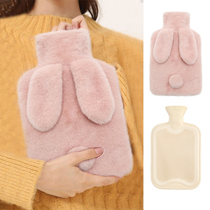 Bouteille réutilisable de haute qualité avec oreilles de lapin mignonnes, bouteille d'eau chaude de différentes tailles au choix avec housse - Product Image 2