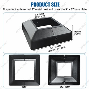 Cubierta de base de poste dividido de aluminio negro de 3 pulgadas, herrajes de valla populares con brida de placa de marco de Metal para enrejado de esgrima y puertas - Product Image 2