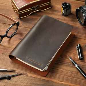 AIGUONIU Notebook Vintage in pelle A6 con Logo personalizzato Top in pelle di vacchetta a spirale 19x12.5x1.5cm pianificatore ricaricabile per ufficio commerciale - Product Image 1