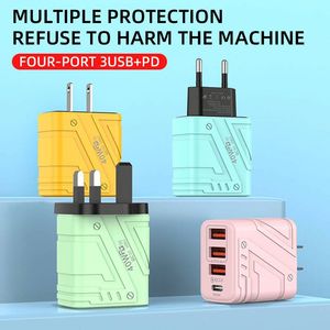 Cargador de Pared USB de Cuatro Puertos 3USB+PD, Estilo Mecha, 40W de Alta Potencia, Cargador Rápido para Teléfono Móvil, Compatible con EE. UU., UE y Reino Unido - Product Image 4