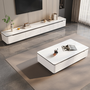 Chất lượng hiện đại sang trọng bằng đá cẩm thạch hàng đầu bằng gỗ <span class=keywords><strong>LCD</strong></span> <span class=keywords><strong>TV</strong></span> đứng và Bàn cà phê Set Đối với trang chủ phòng khách Trắng nổi thiết kế đồ nội thất - Product Image 5