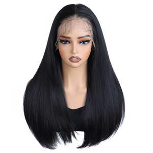 Perruque Synthétique Frontale en Dentelle 13x6, 24 Pouces, Châtain Chocolat, Raie Libre, Longue et Lisse, Ombrée Châtain Blond avec Mèches, Résistante à la Chaleur - Product Image 5