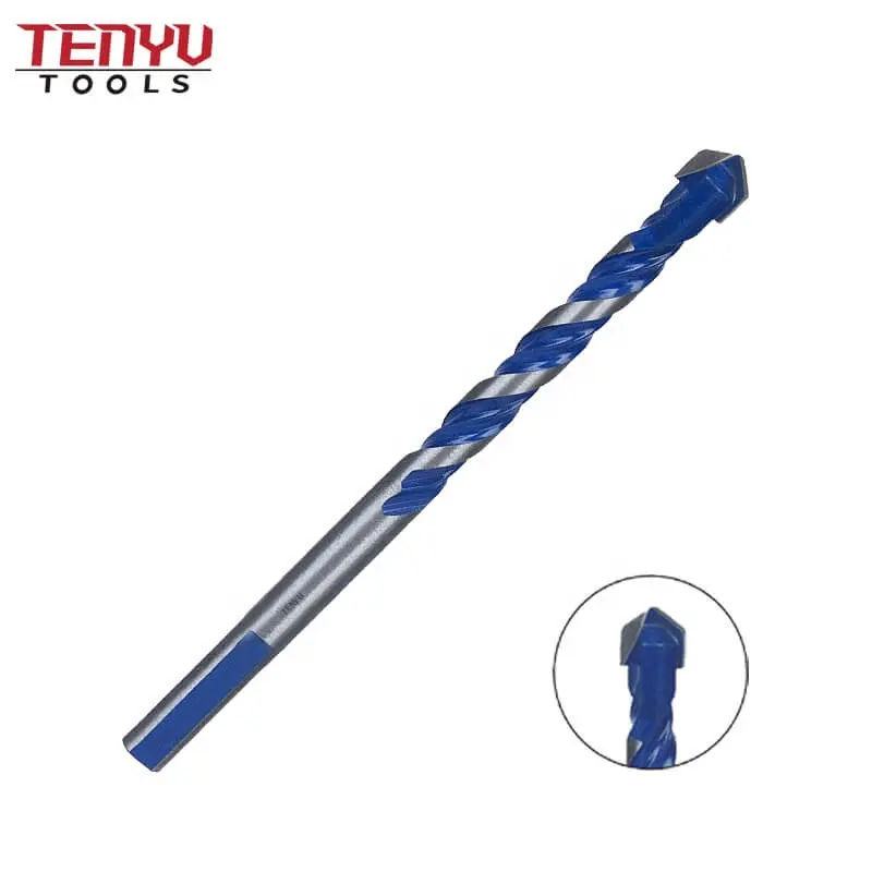 Multi Purpose Blue Painted Three-Flat Shank Spiral Flute Single Carbide Tip Masonry Drill Bits for Glass Tile Concrete