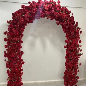 KEWEI-J893 2*2.4 M Arco de flores para casamento em forma de U, corredor de flores artificiais vermelhas, corredor de flores para casamento, arco de flores