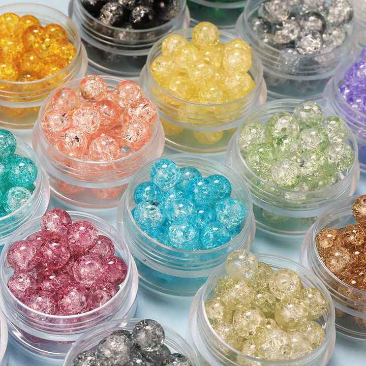 30pcs Handcrafted Crackle Glass Beads With Silver Wire & Bead Caps - Jewelry Making Supplies