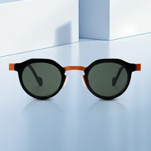 نظارة شمسية بصرية بإطار مستدير صغير موضة 2024 مع حماية من الأشعة فوق البنفسجية نظارة شمسية مستقطبة مصممة يدويًا للرجال قابلة للتخصيص